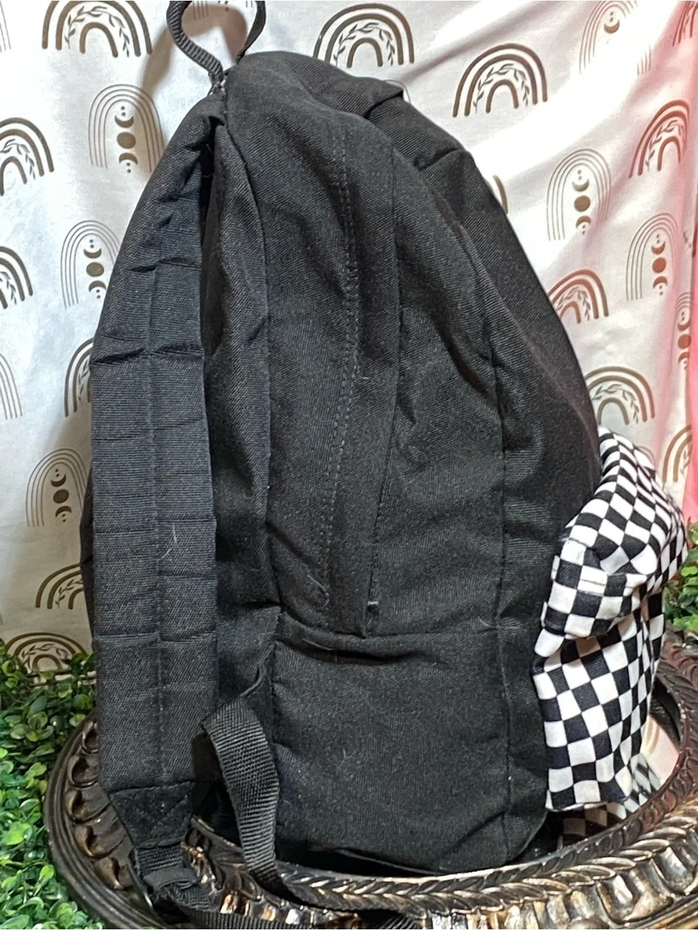 Vans Black Backpack with Black and White Checkerboard Pocket